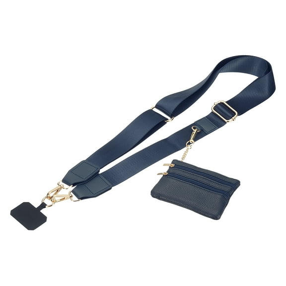 Uxcell Clip and Go Strap with Wallet, Adjustable Phone Strap with Zippered Wallet, Dark Blue