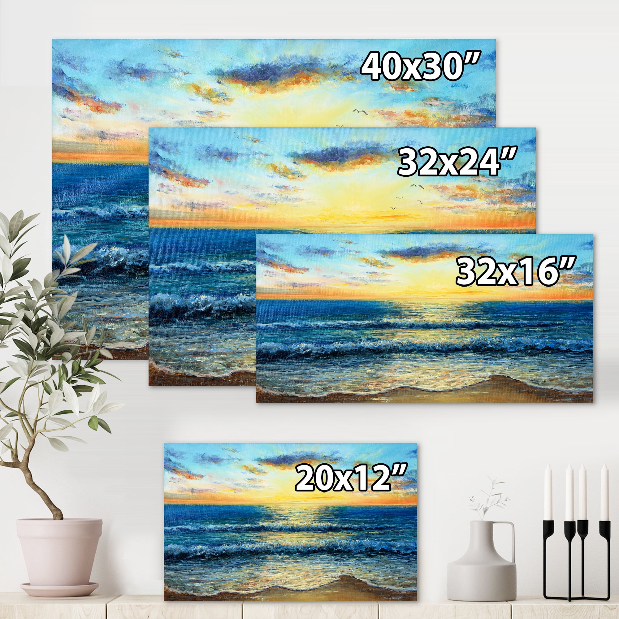 Designart ' Sunrise Glow On The Ocean Waves I ' Nautical & Coastal Canvas Wall Art Print