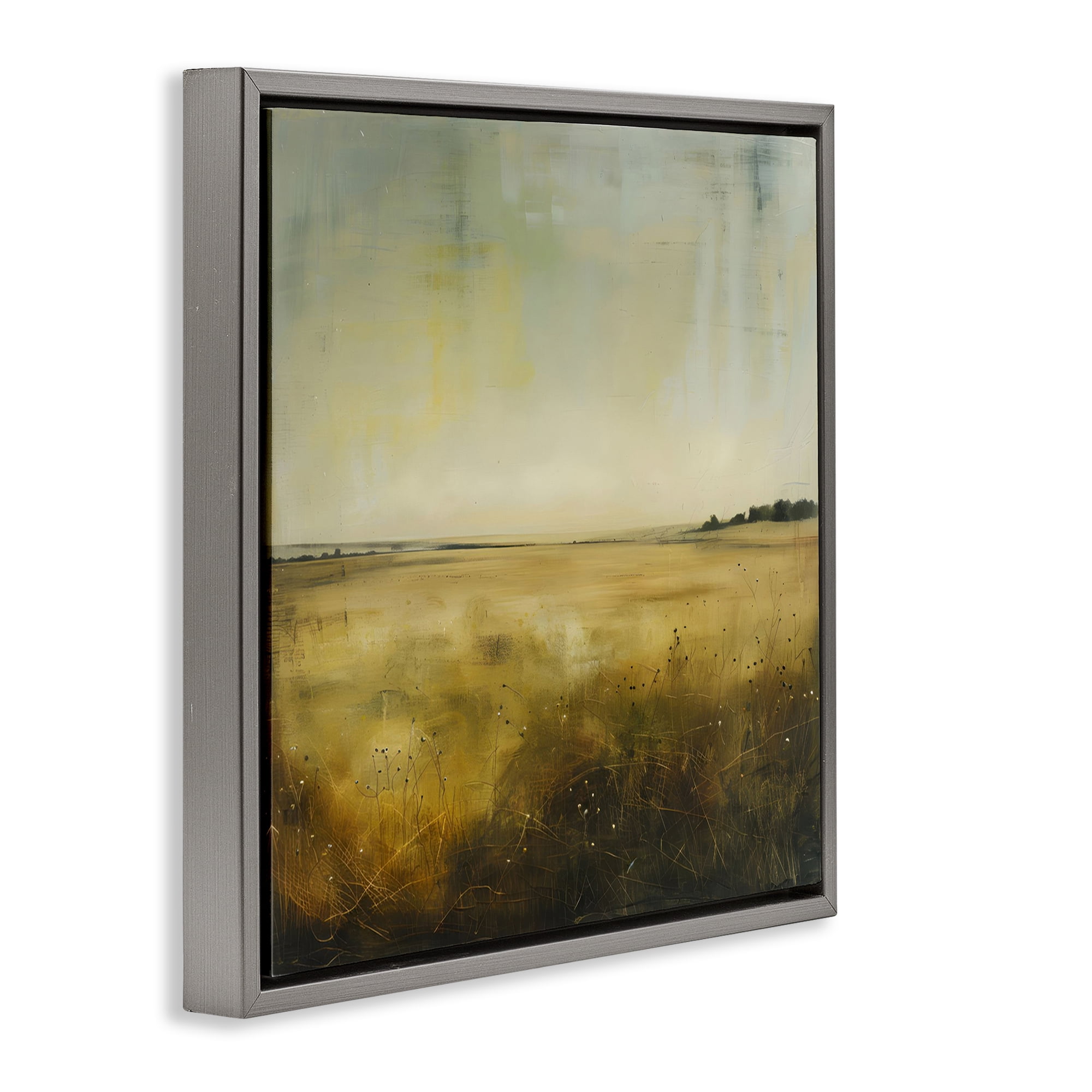 Stupell Industries Farmhouse Field Abstraction Landscape & Nature Painting Gray Floater Framed Canvas Art Print Wall Art, 18 x 18