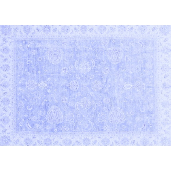 Ahgly Company Machine Washable Indoor Rectangle Oriental Blue Traditional Area Rugs, 7' x 9'