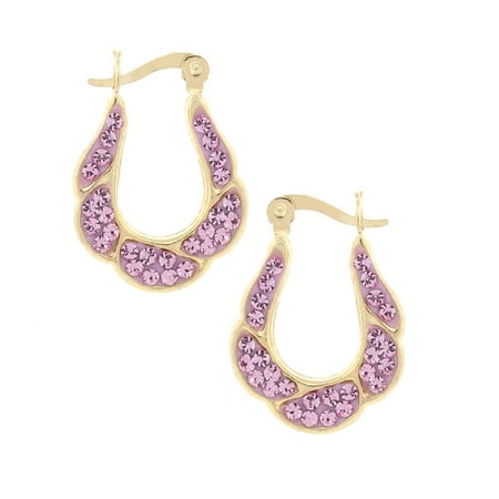 14k Yellow Gold Swarovski Crystal Jewelers 14K Solid Gold Rose Crystal Bib Drop Hoop Earrings with Crystals Swarovski BOXED ()