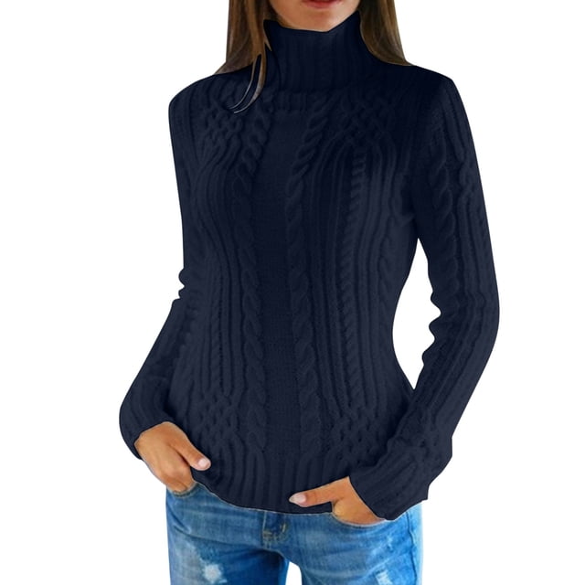 Chandail Col Roulé pour Femmes Hiver en Laine Tricotée Manches Longues Coupe Ample Chaud Confortable Mode Décontractée