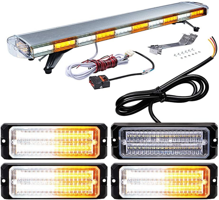 12 LED 11" Amber&White Flash Emergency Beacon Dash Strobe Windshield Light Bar 