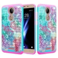 thumbnail image 2 of Coolpad REVVL Plus Case (T-Mobile), REVVL Plus [Dual Layer] Diamond Bling Hybrid Shock Proof Protective Rugged Case Cover for REVVL Plus - Teal Flower, 2 of 5
