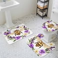 thumbnail image 3 of Bee Bathroom Rugs Set Purple Flower Wreath Non Slip Absorbent Soft Bath Mats 3 Piece Set with Bathroom Rug, U-Shaped Floor Mat, Toilet Seat Cover Large Size, 3 of 9