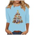 thumbnail image 2 of Meichang T-Shirts de Noël pour Femmes, Col Rond, Manches 3/4, Coupe Ample, Pull de Noël Classique, Joyeux Noël, Graphique, 2 of 4