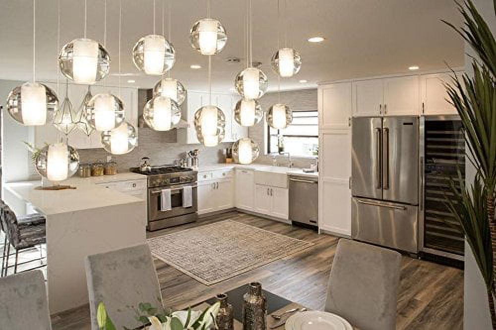 16-Light LED Rectangular Floating Glass Ball Chandelier
