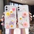 thumbnail image 2 of Case for iPhone 11 6.1 inch, Bling Glitter Sequin Handmade Real Dried Flower Leaf Embedded Pressed Floral Flexible Soft Rubber Gel TPU Protective Bumper Back Cover - Pink Flower, 2 of 16