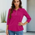 thumbnail image 5 of Women's Polo Shirt 3/4 Sleeve Tops Collared Button Down Golf Tee Casual Work T Shirt Purple 2XL, 5 of 5