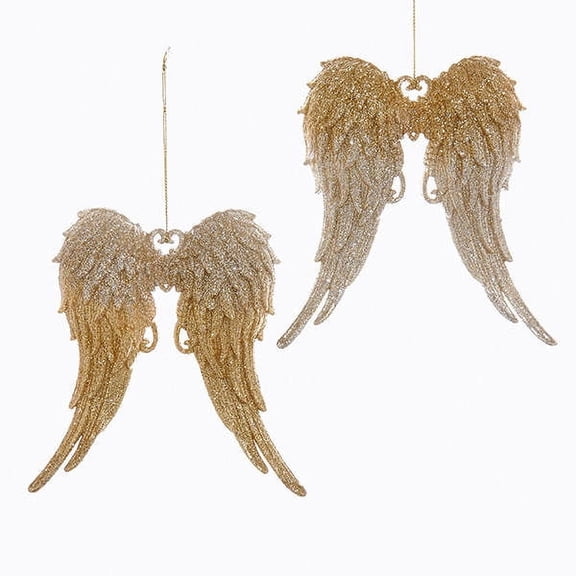 Gold and Silver Glitter Angel Wings Acrylic Ornaments, 2 Assorted