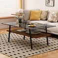 thumbnail image 2 of Rectangular Glass Coffee Table, Modern Side Coffee Table w/Lower Shelf, Tempered Glass Tabletop & Metal Legs, Suitable for Living Room Office (Gray), 2 of 6