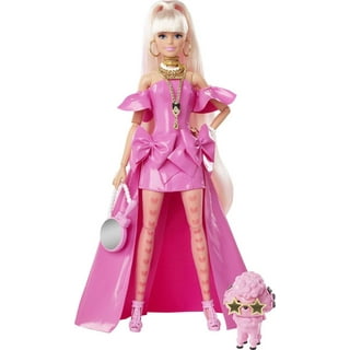 Barbie Extra Fashion Doll with Black Hair, Metallic Silver Jacket,  Accessories and Pet 