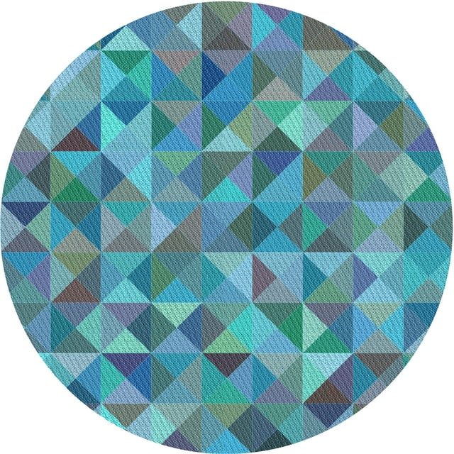 Ahgly Company Tapis Rond Lavable en Machine Intérieur Transitionnel Bleu Azur, 3 Pieds Rond