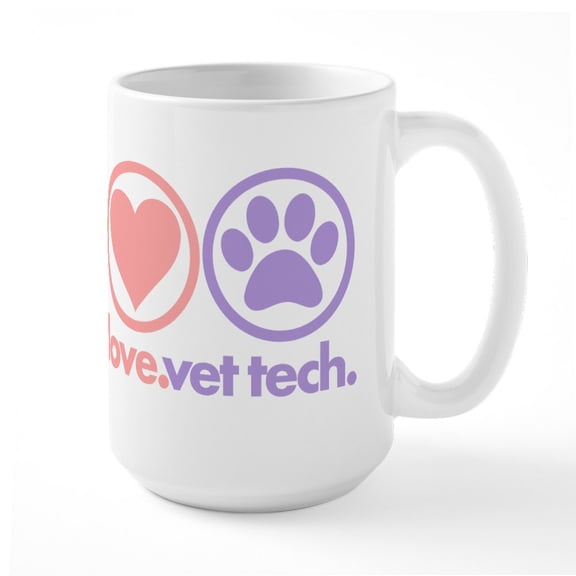 CafePress - Peace. Love. Vet Tech. Mugs - 15 oz Ceramic Large White Novelty Mug