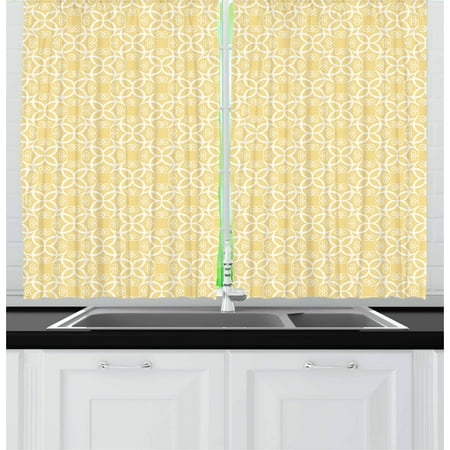 Pale Yellow Curtains And Drapes Yellow and White Curtains 2 Panels Set, Ornate Floral Pattern with Swirls Curls Symmetrical Overlap Motifs, Window Drapes for Living Room Bedroom, 55W X 39L Inches, Pale Yellow White, by Ambesonne ()