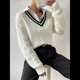 thumbnail image 4 of Suéteres Holgados con Cuello en V para Mujer, Jersey de Punto de Larga, Suéter Grueso A Rayas, Blusas Casuales de Tenis Tipo Túnica L, 4 of 8