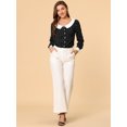 thumbnail image 3 of Camisa de manga larga Allegra K con botones y cuello en contraste estampado de corazones para mujer Negro M, 3 of 6