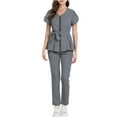 thumbnail image 2 of Gray Scrubs For Woman Set,Scrubs for Women Set with Zip Medical Scrub Set Nursing Top & Pant Solid Modern Sexy Design Uniforms Clearance - Gray - XXL, 2 of 5