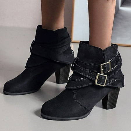 

Tangnade Boots for Women on Sale Fashion Women s Shoes Breathable Chunky High Heels Retro Zipper Short Boots