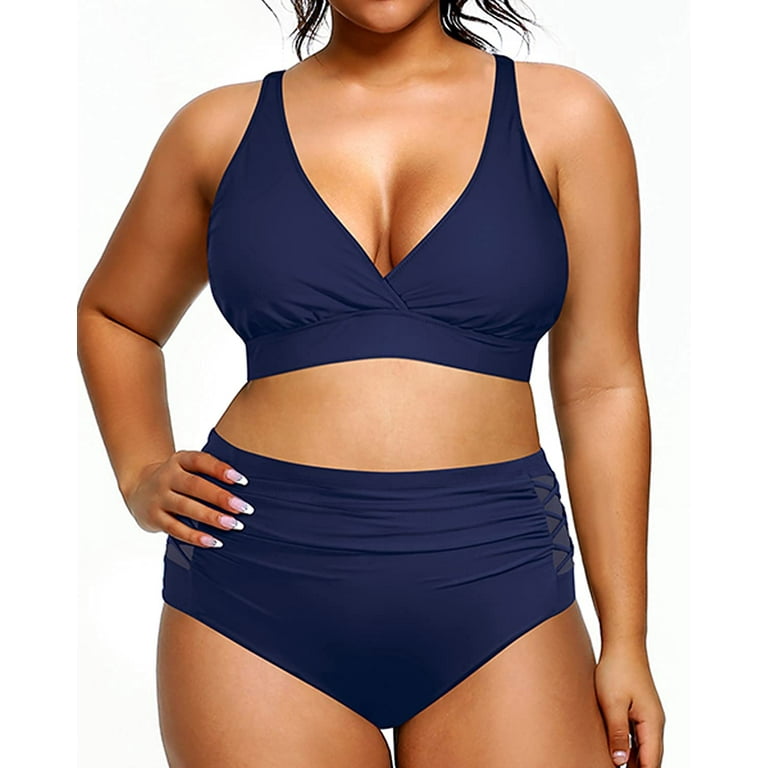 Yonique Womens Plus Size Bikini High Waisted Swimsuits Two Piece Bathing  Suits Tummy Control Swimwear 