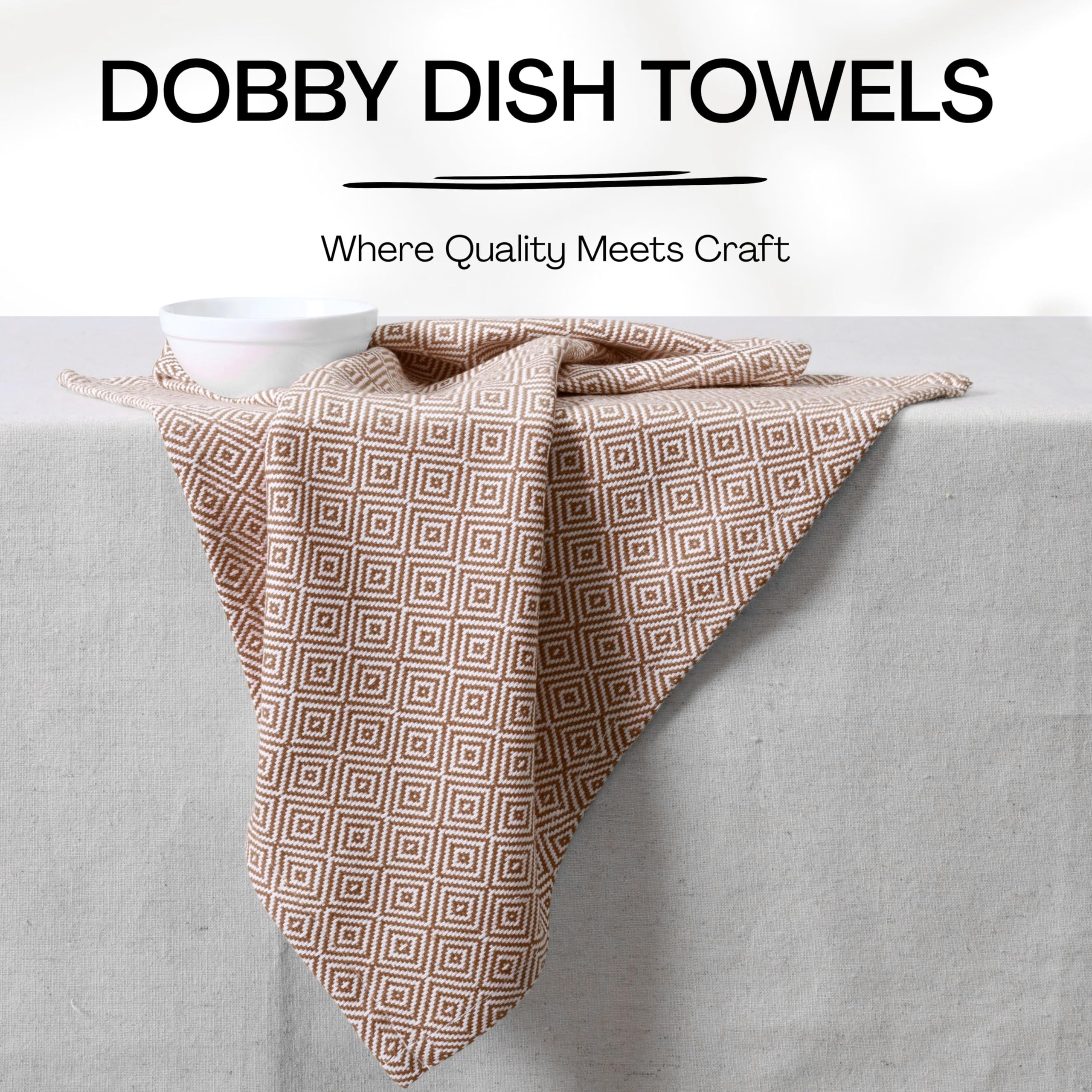 HEIRLOOM COMFORT Brown Dish Towels 3 Pack, Ultra Absorbent, 16"x26", Diamond Weave Towel Set, Reusable, Durable, Quick Dry Cotton Kitchen Towels for Cleaning Counters, Drying Dishes, Everyday Cleanup