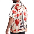 thumbnail image 3 of Eiffel Tower Valentine's Day Men's Casual Spread Collar Hawaiian Short Sleeve Button Down Summer Beach Tops, 3 of 6