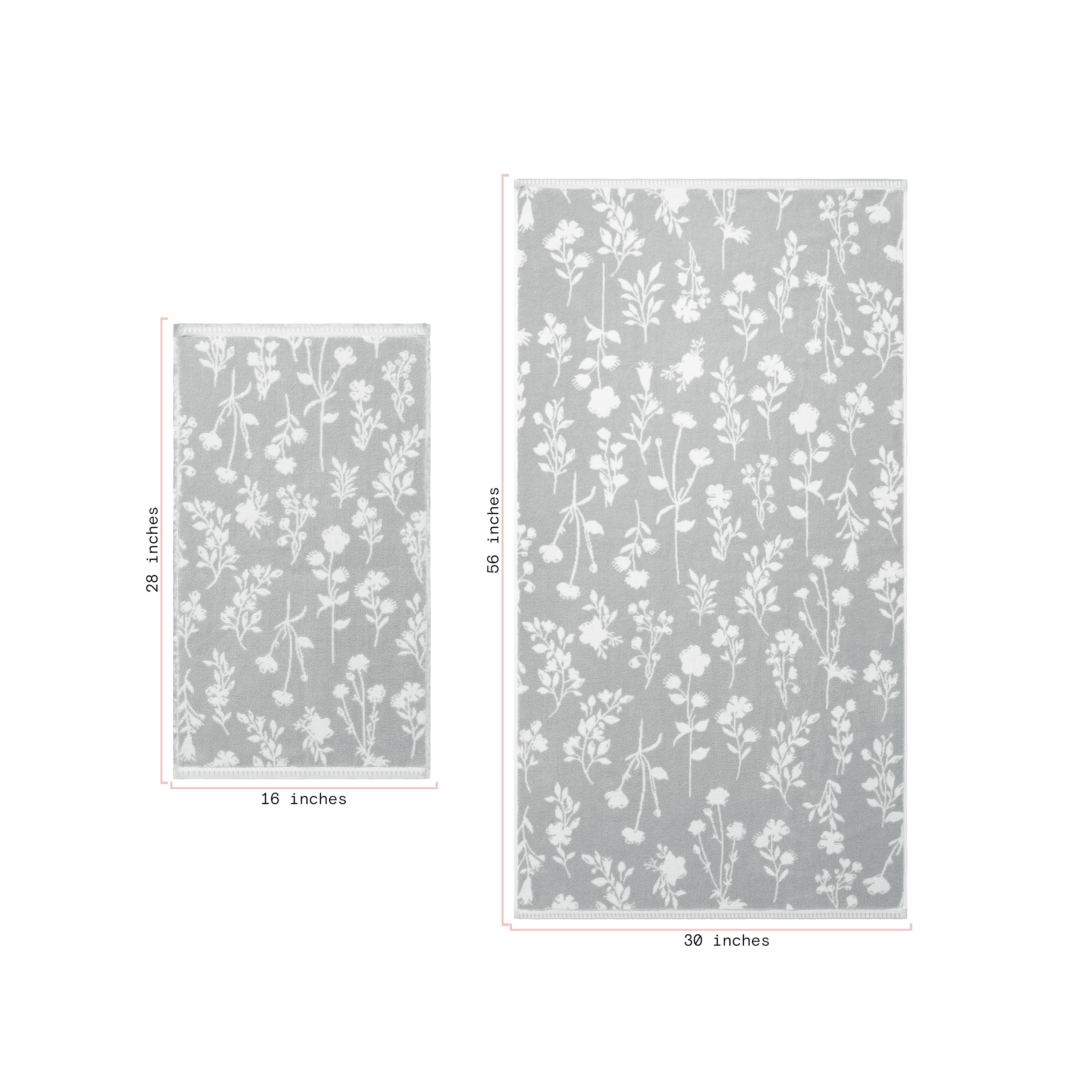 Beautiful by Drew Barrymore 4-Piece Floral Bath Towel Set, 100% Cotton, Cornflower Blue