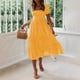 thumbnail image 2 of Vestido casual SCZ con estampado floral y manga de burbuja cuello cuadrado amarillo 2XL, 2 of 3