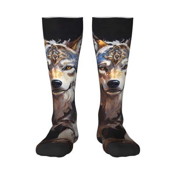 Naloa Oil Painting Tribal Wolf Thigh High Socks Extra Long Stretchy Sock Women Over Knee High Opaque Stocking Daily Wear
