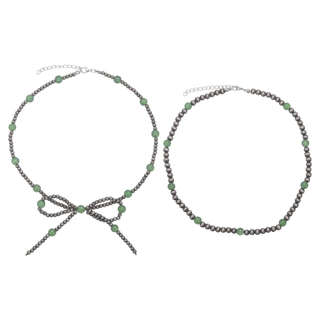 Collar de Perla con Lazo Occidental Uxcell, Collar Boho Vintage Dainty Turquesa Verde, Cadena Apilable para Mujeres, Regalo de Joyería de Navidad para Conciertos de Country