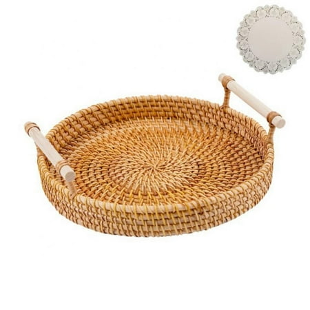 

Rattan Woven Bread Basket Round Woven Cracker Tray with Handles for Serving Dinner Parties Picnic Basket Breadfruit Tabletop Storage Basket Home Accessories