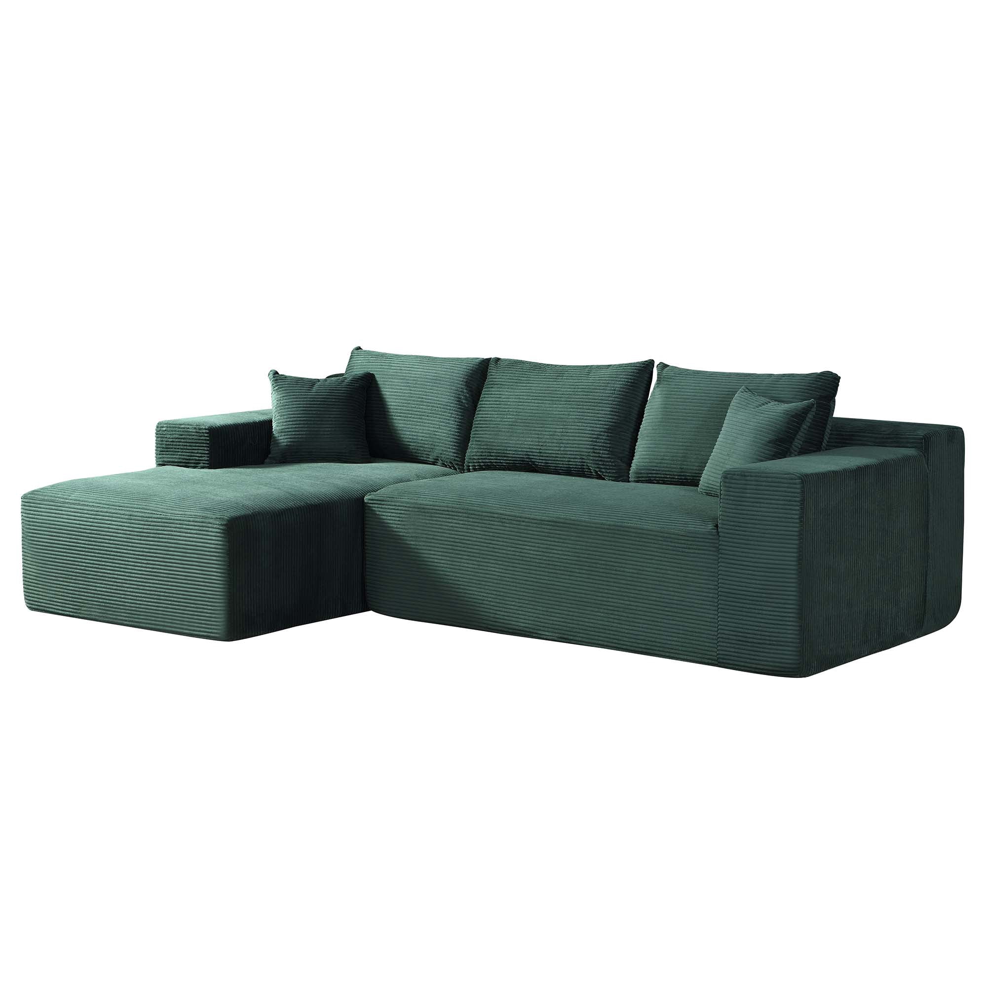 Miniyam 96" x 61" Convertible Corduroy L-Shaped Sofa with Chaise, 3-Seater Modular Sectional Compressed Couch with Pillows for Living Room, Dark Green (Left Facing)