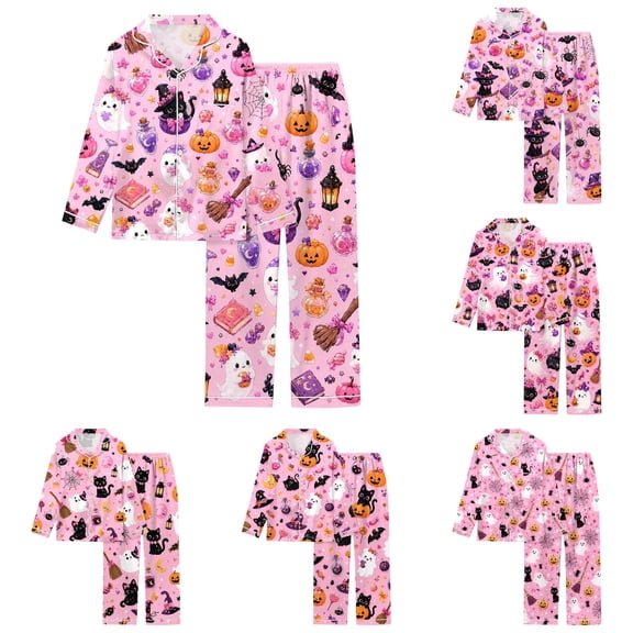 JAJAHO Halloween Pajamas Women Long Sleeve 2 Piece Pj Set Matching Button Shirt With Pants