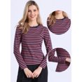 thumbnail image 2 of DARING DIVA Women's Striped Long Sleeve Cotton Crew Neck Fitted Tees XS Pink Stripe, 2 of 6