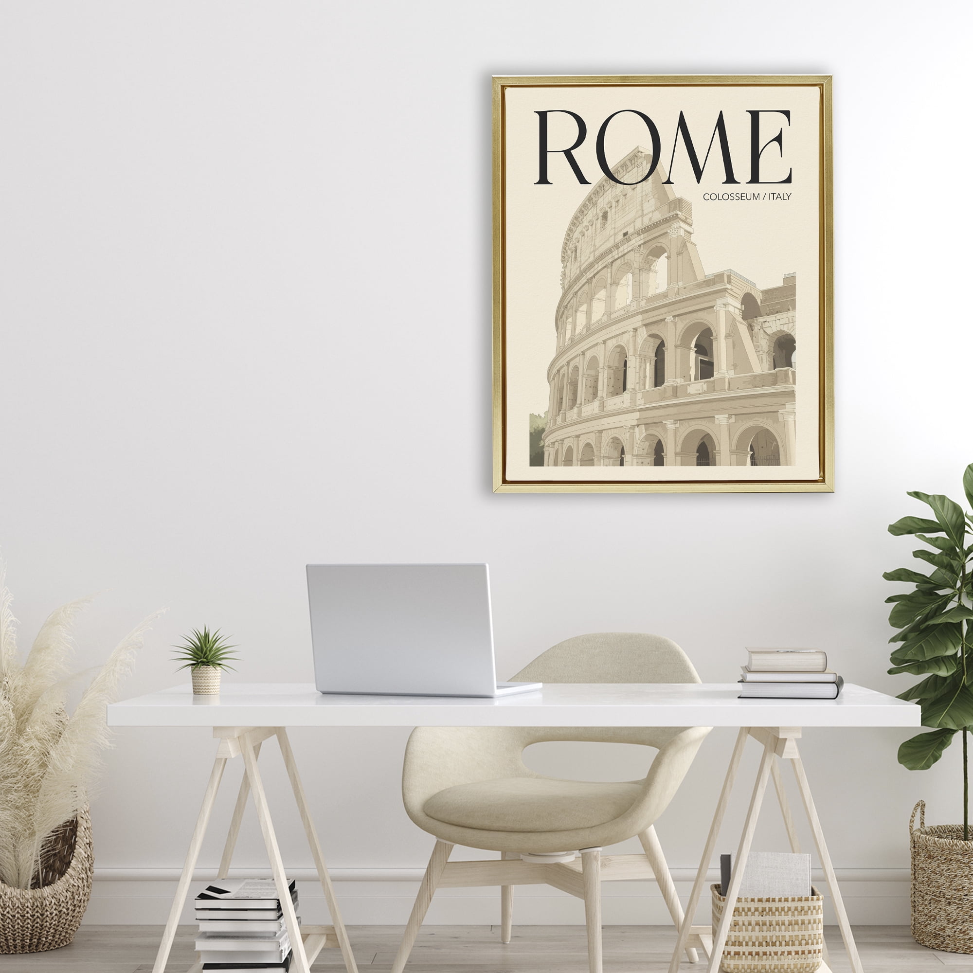 Stupell Industries Vintage Rome Colosseum Gold Framed Floater Canvas Wall Art, design by Andreas Magnusson