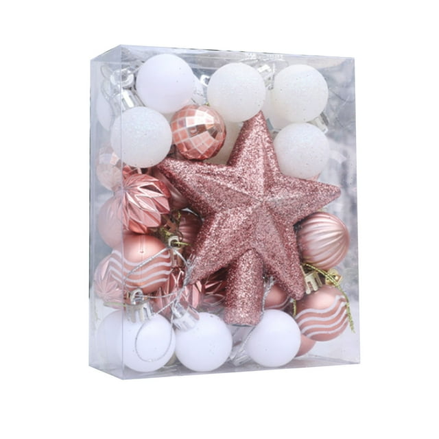 Rose Gold 36Pcs Christmas Ornament Set Colorful Painted Christmas Balls For Tree Decoration Party Gift Box Home Holiday Decor Shatterproof Plastic Hanging Balls 104G
