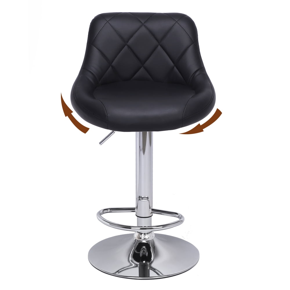 2Pcs Adjustable High Bar Stools No Armrest, Swivel PU Leather Kitchen Stool, Black