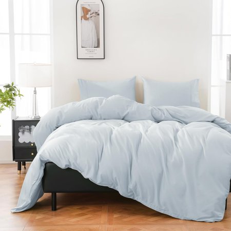 100% Organic Cotton Duvet Cover King 400 Thread Count Sateen Comforter Cover Soft and Breathable Cooling Bedding Set 3 Piece(Light Blue,King)