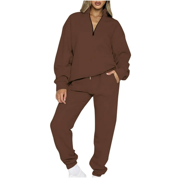 Usmixi Sweatsuits Set for Women Womens Half Zip Pullover Sweatshirt and Jogger Pants Lounge Sets Casual Solid Stand Neck 2 Piece Outfits Long Sleeve Pocket Sweatsuits Tracksuits Clearance Under $10