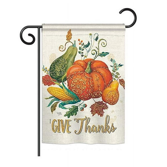 Breeze Decor BD-TG-G-113072-IP-BO-DS02-US 13 x 18.5 in. Suzani Give Thanks Fall - Seasonal Thanksgiving Impressions, Decorative Vertical Garden Flag