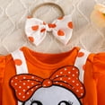thumbnail image 3 of GYRATEDREAM Newborn Baby Girl Clothes Set Long Sleeve Ruffle Romper Pumpkin Suspender Skirt Headband Set Infant Girls Halloween Outfits Set, 3 of 7