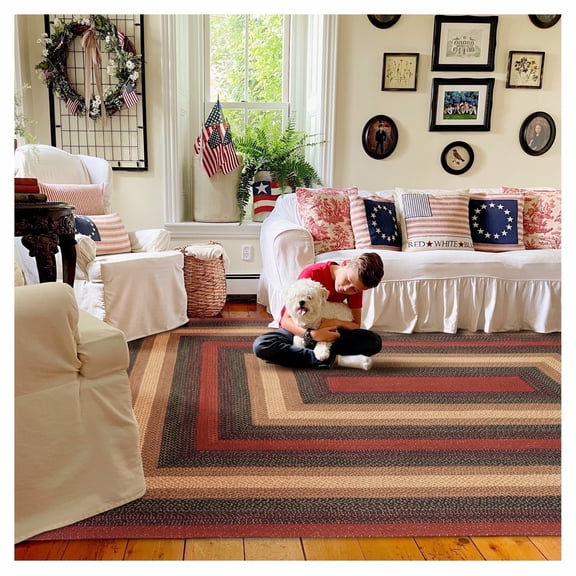 Homespice Highland Braided Rug 4x6' - Explore Multi Color Rugs for Living Room, Perfect as Large Entrance Rugs. Enhance Your Space with Burgundy & Blue Braided Rugs