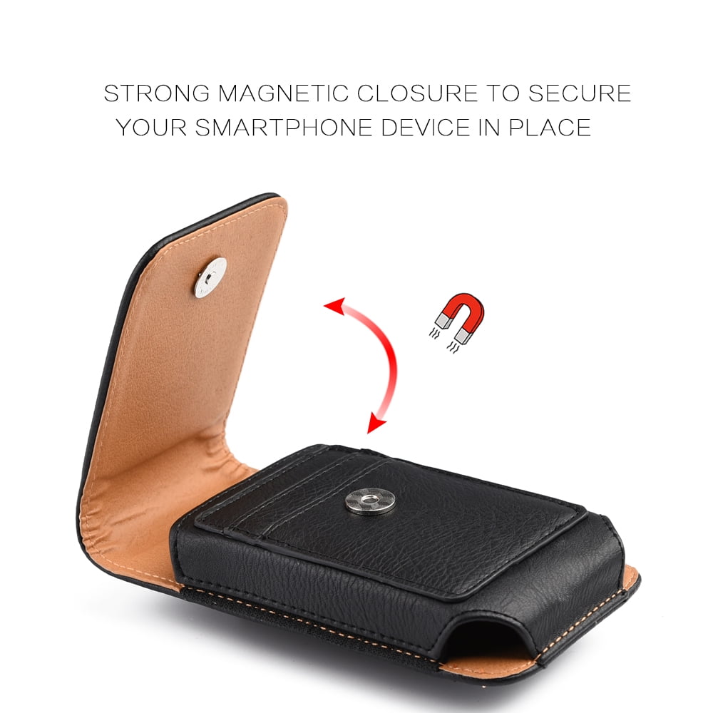 6.5-inch Vertical Black PU Leather Universal Cell Phone Holster Pouch with Belt Clip and Card Slots