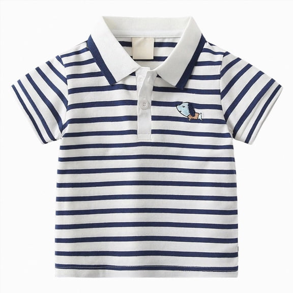 WUANDIXFA Dress Shirt for Boys Toddler Boys Dinosaur Print Polo Shirt Short Sleeve Breathable Casual Summer Kids Top,Navy,6-7 Years