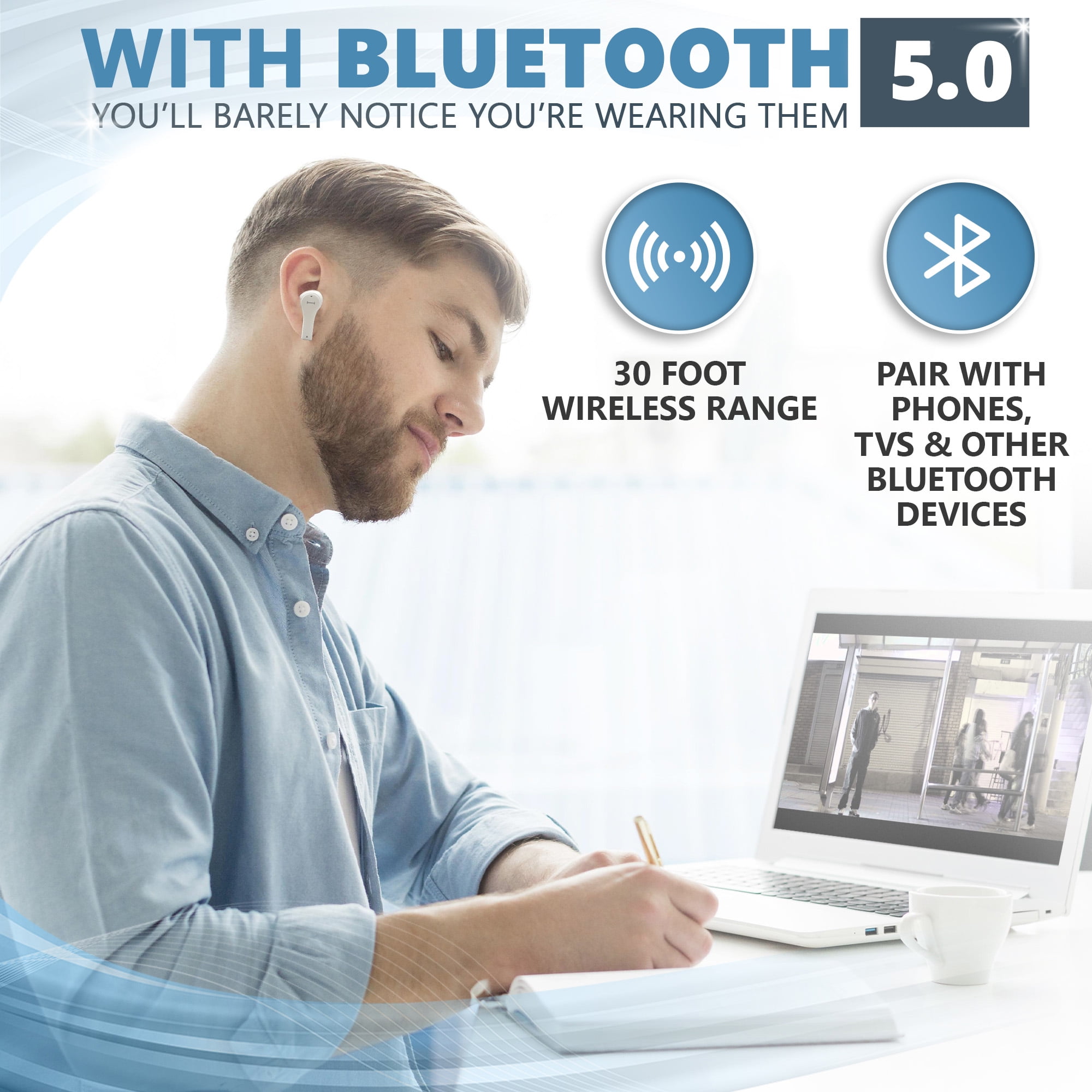 Sereonic ​Bluetooth Earbuds - Wireless Earphones ​with ​Microphone ​and​ Charger Sport Case - ​Make​ Cell Phone Calls ​and Listen to​ Music - For iPhone and Android