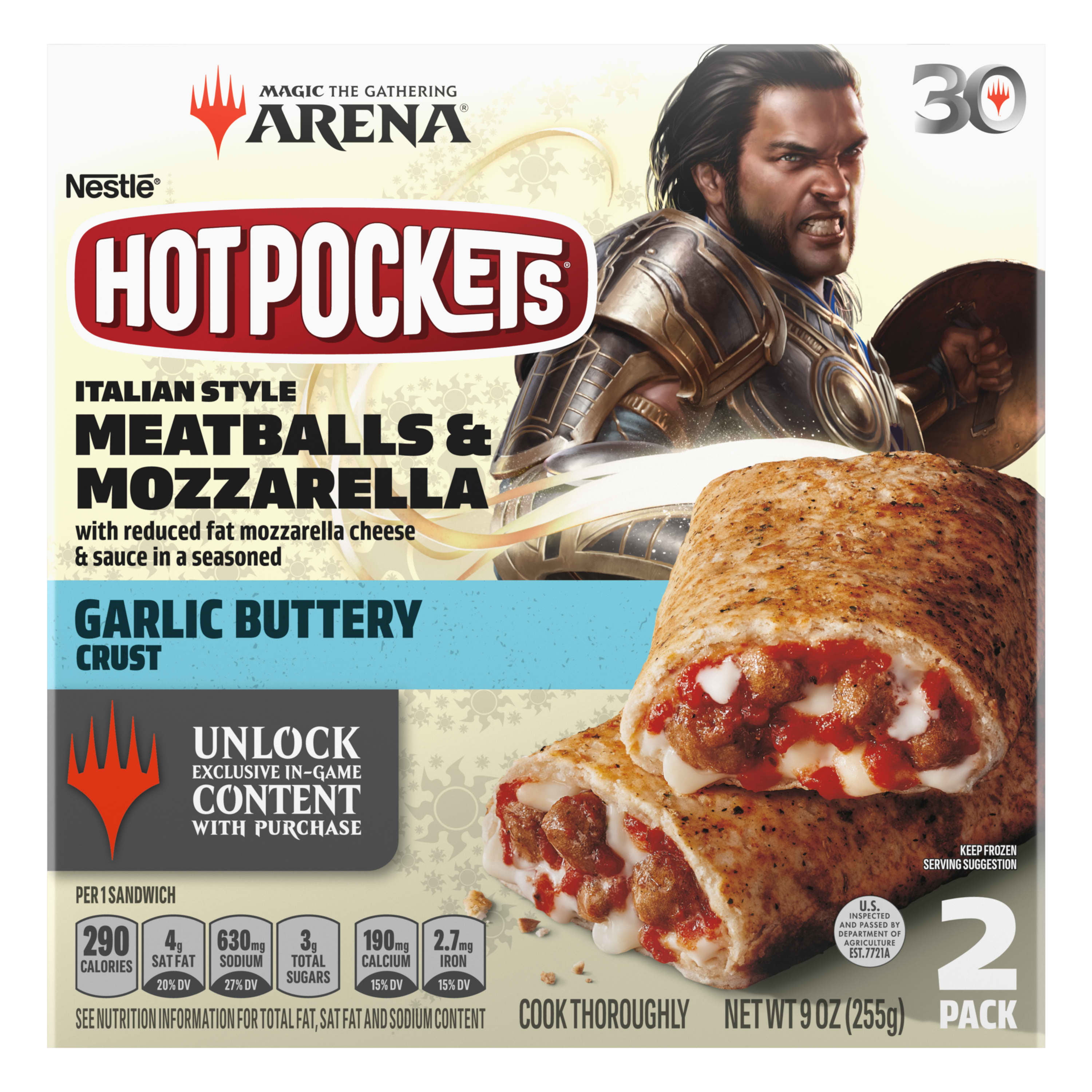 Hot Pockets Frozen Snacks Italian Style Meatballs and Mozzarella Garlic Buttery Crust Sandwiches, 9 oz (Frozen)