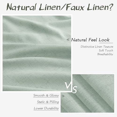 Aqua Green Linen Semi Sheer Curtains 108 Inches Length Light Filtering Neutral Farmhouse Boho Rod Pocket Back Tab Hook Belt Clip Rings Window Drapes for Bedroom Living Room 2 Panels 52x108