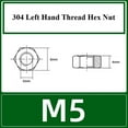 thumbnail image 2 of Left Hand Thread Hex Nut 304 Stainless Steel Full Thread Metric M4-M20 for Choice Reverse Thread Hex Drive, 2 of 6