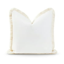 Hofdeco Premium Coastal Patio Indoor Outdoor Pillow Cover Only, 20"x20" Water Resistant for Backyard, Couch, Solid White Fringe