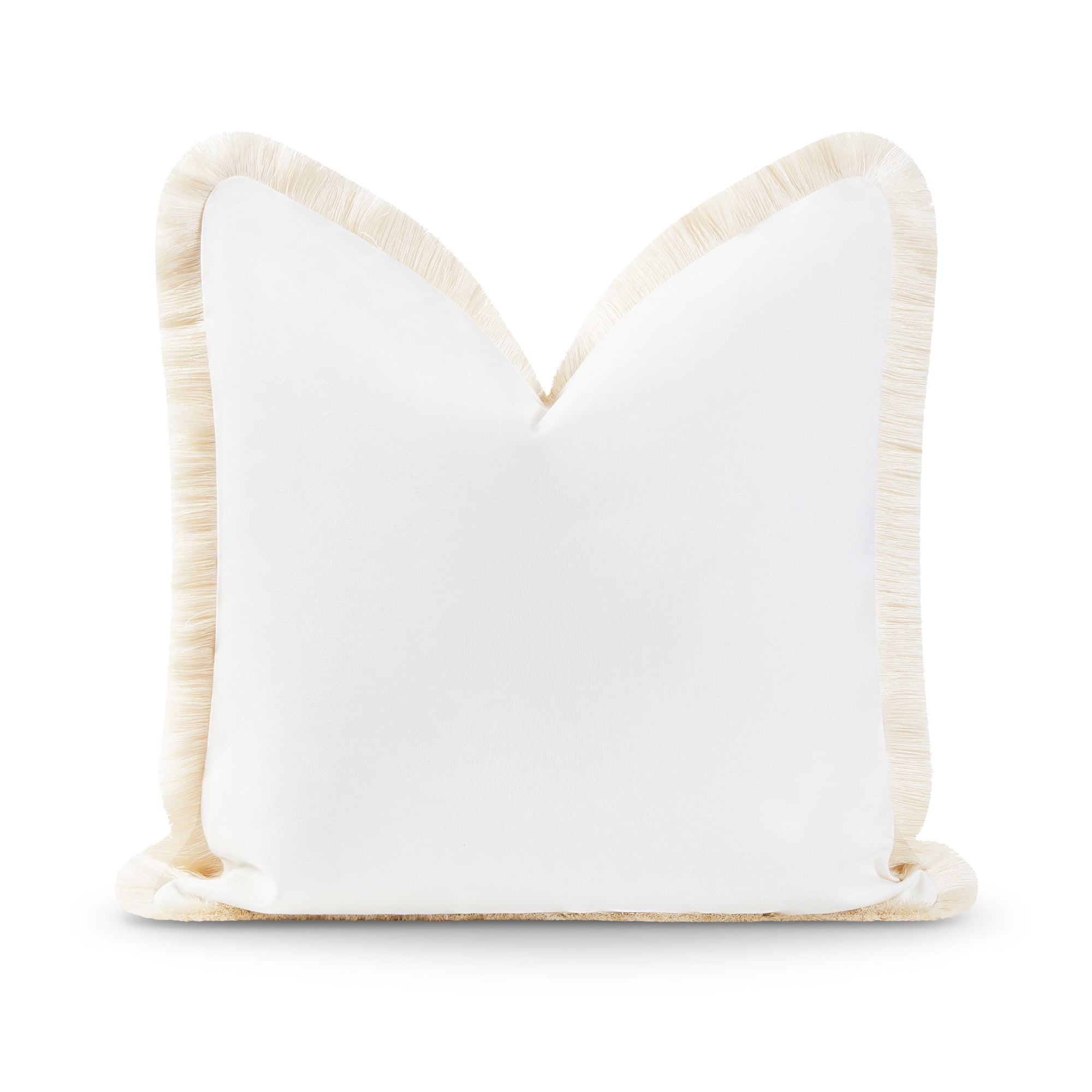Hofdeco Premium Coastal Patio Indoor Outdoor Pillow Cover Only, 20"x20" Water Resistant for Backyard, Couch, Solid White Fringe